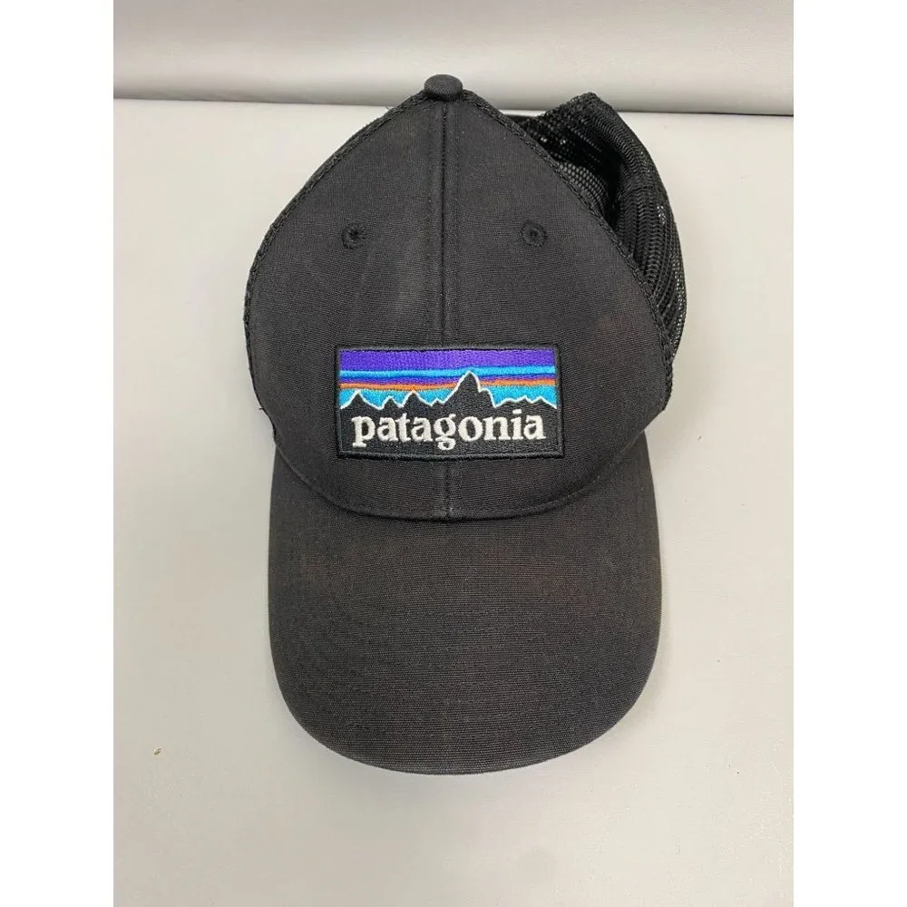 Patagonia Baseball Cap Hat Faded Black Outdoor Camping Logo patch